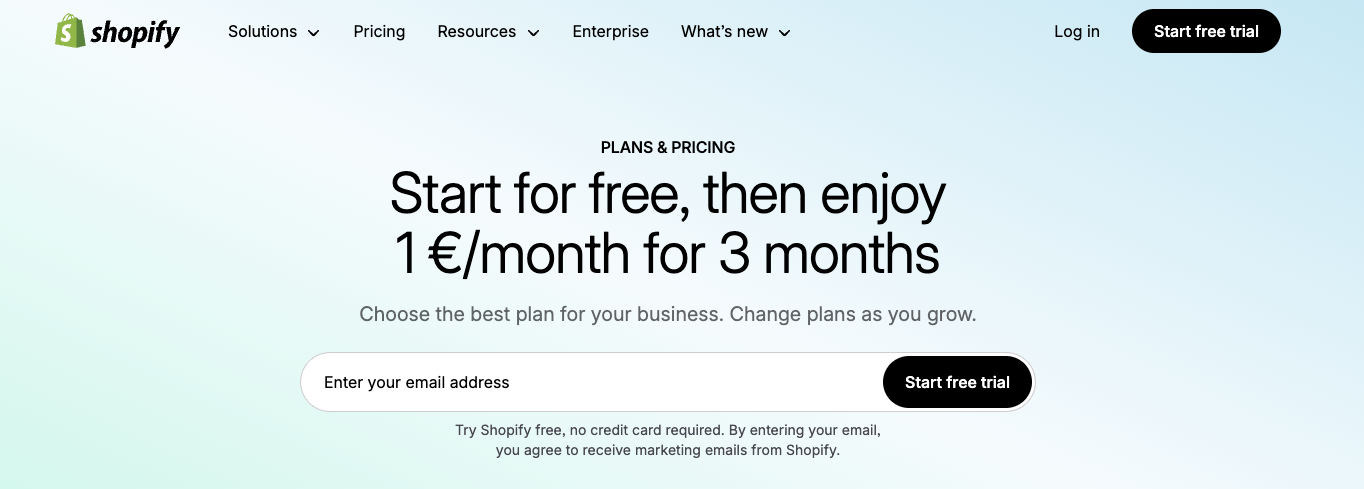 Starting a 3-month trial on Shopify