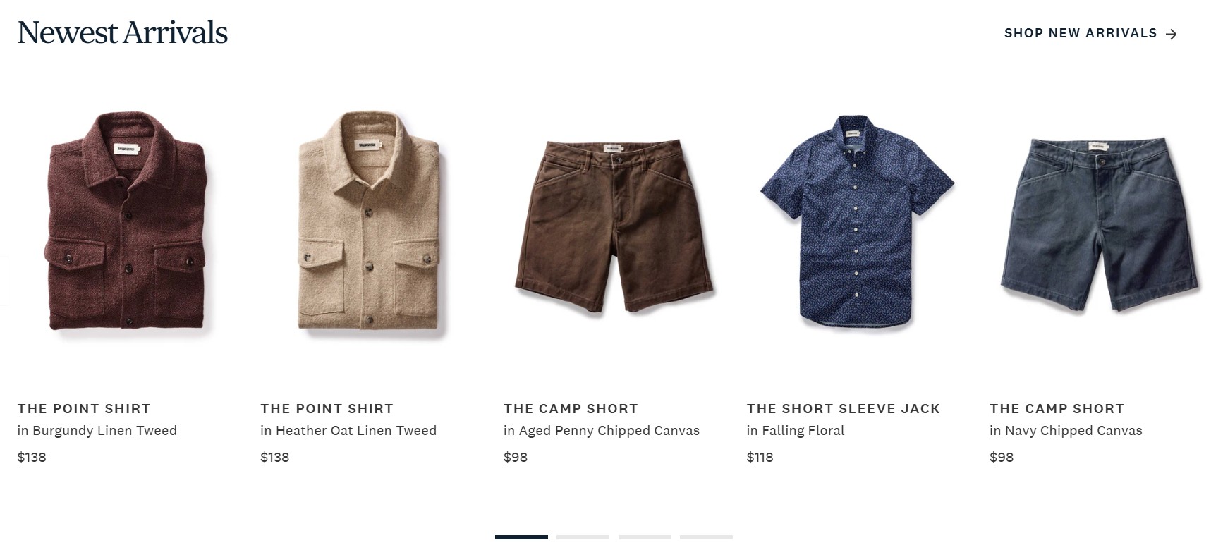 Newest arrivals section in Taylor Stitch