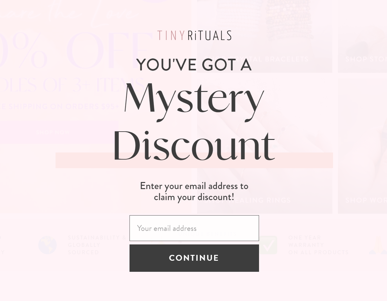 Tiny Rituals mystery discount popup