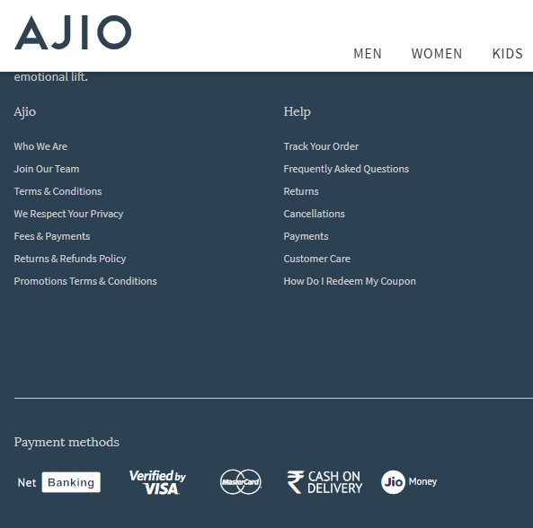 Ajio payment methods