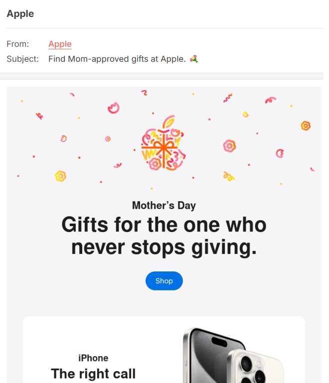 Mother's Day subject line with emojis | Apple