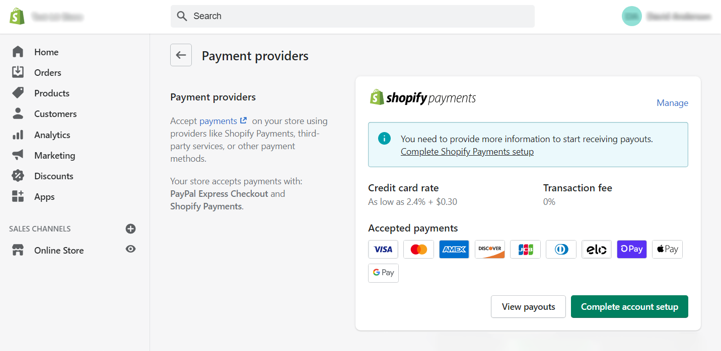 Shopify payment providers