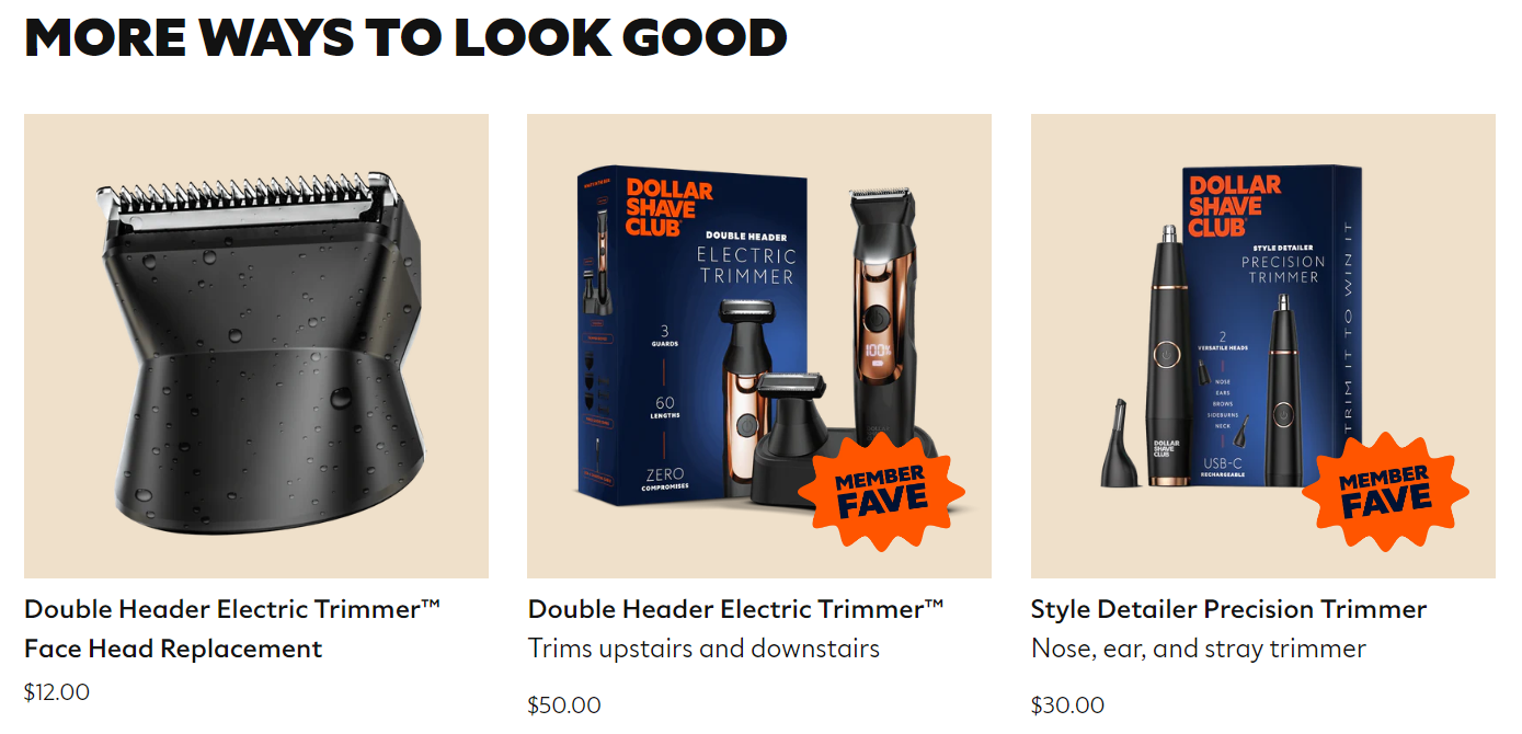 Product page upsell example from Dollar Shave Club