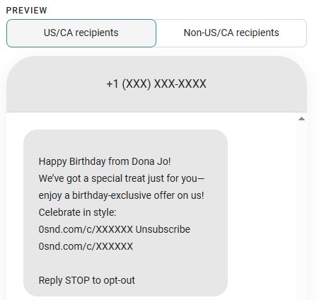 Personalized birthday SMS example