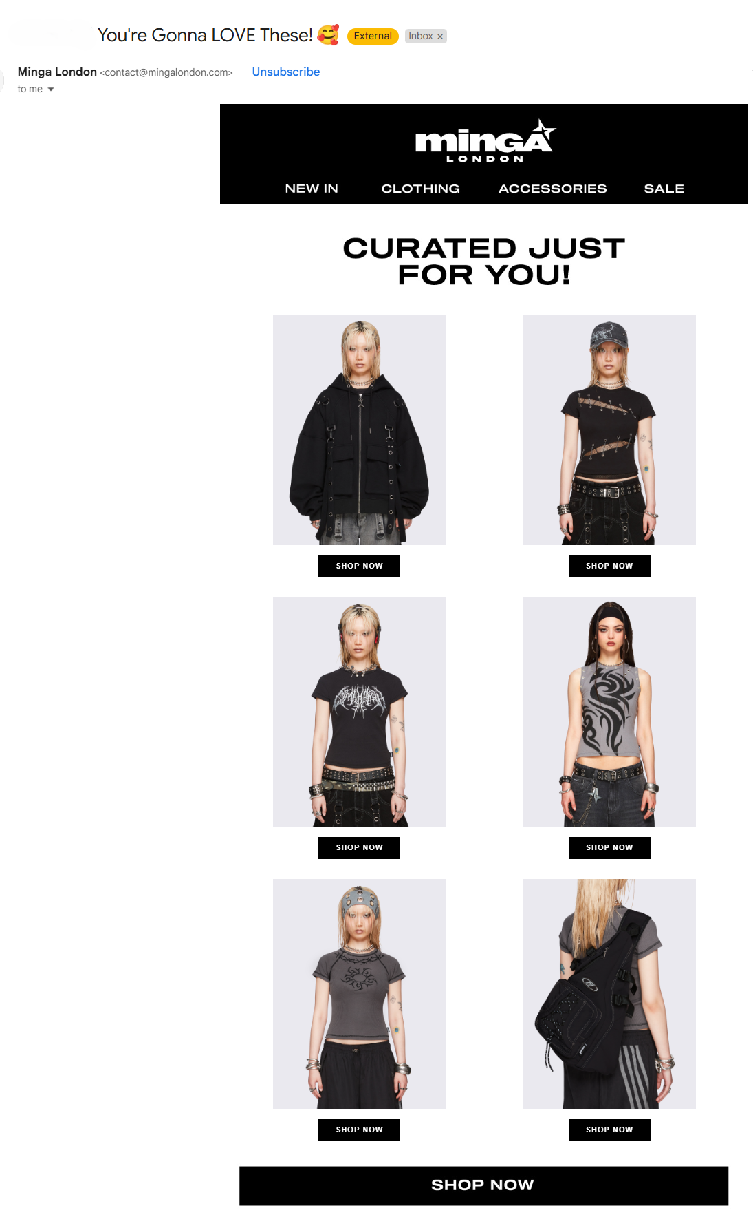 Email segmentation example | Minga London’s cross-sell email