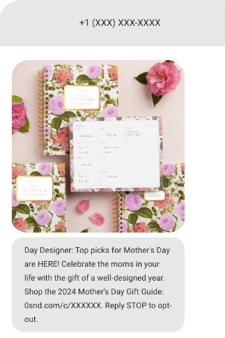 Holiday campaign SMS from Day Designer