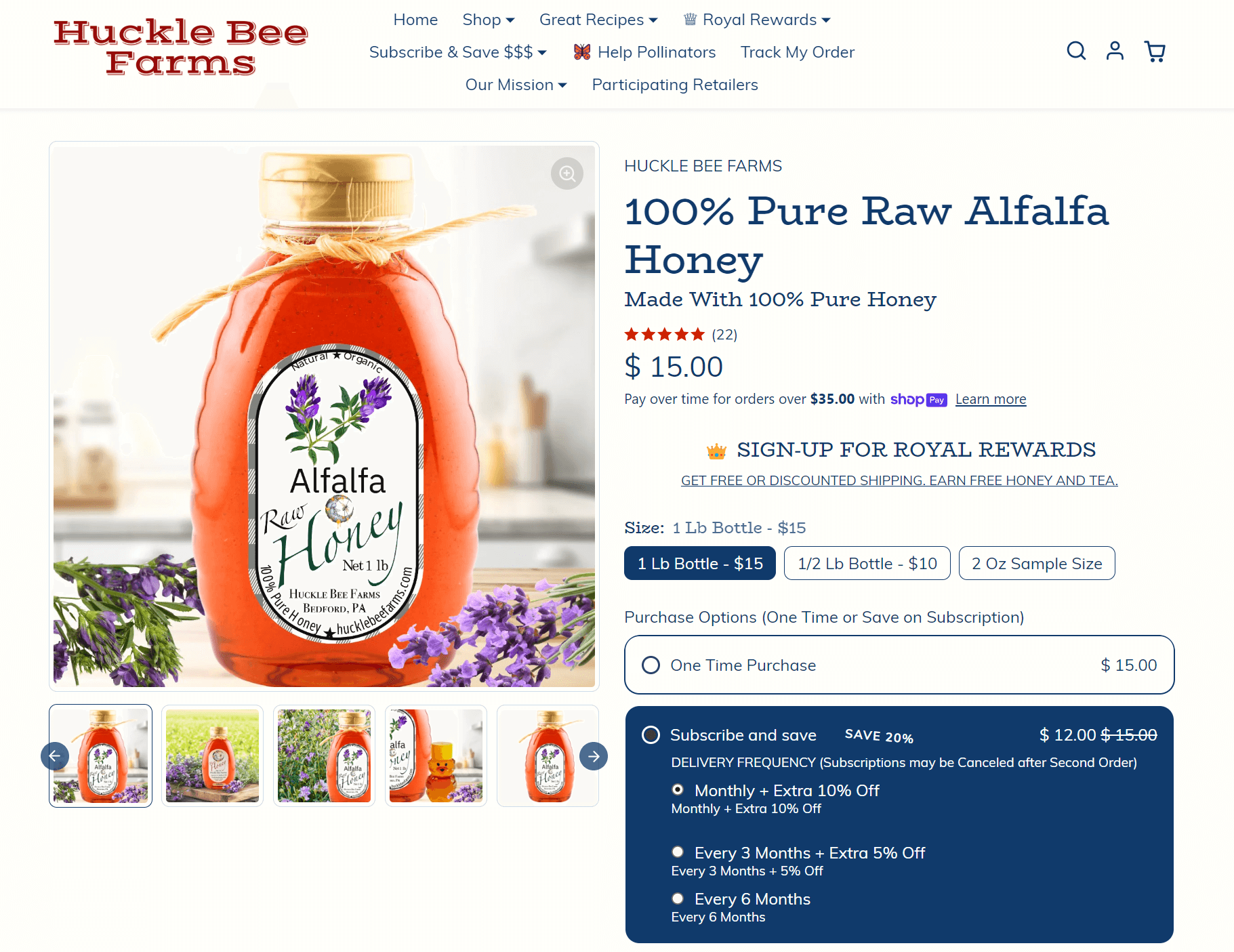 Subscription upsell example from Huckle Bee Farms