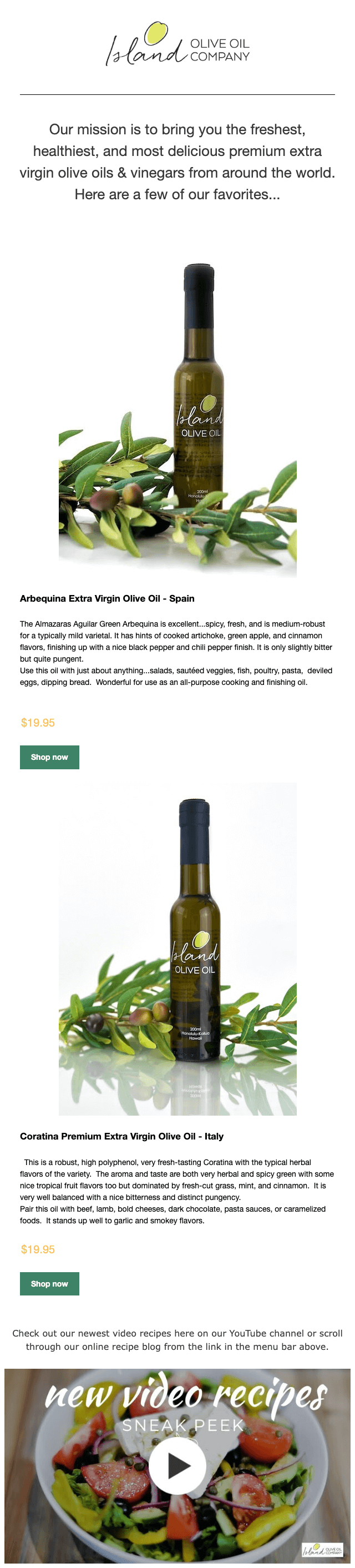 Island Olive Oil Company welcome email 3