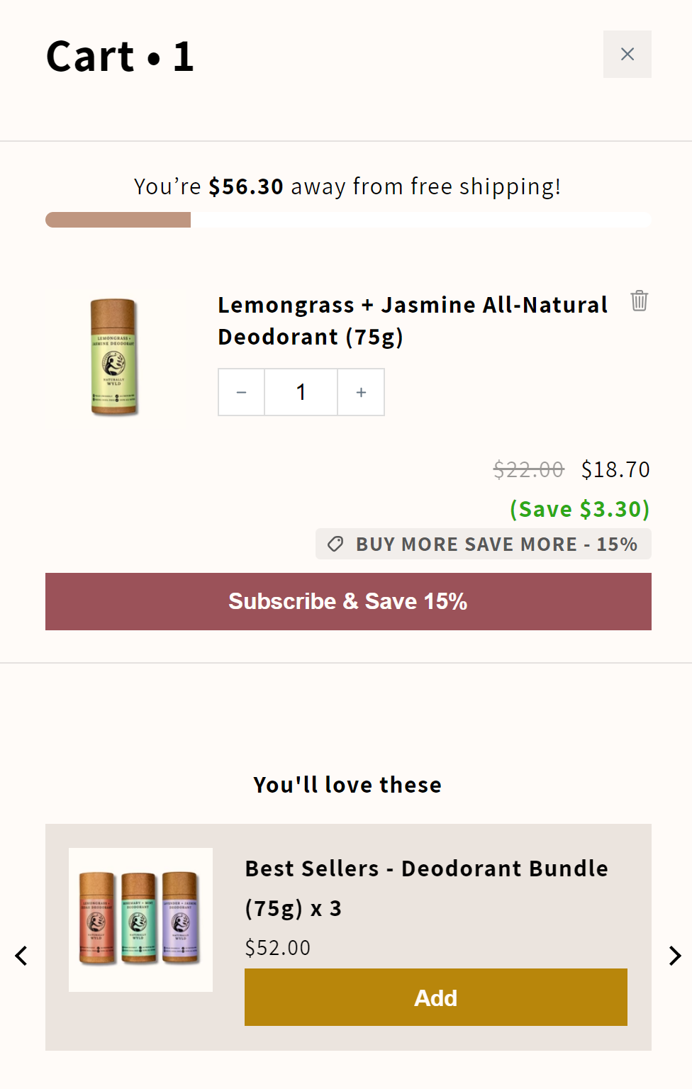 Bundle upsells example from Naturally Wyld