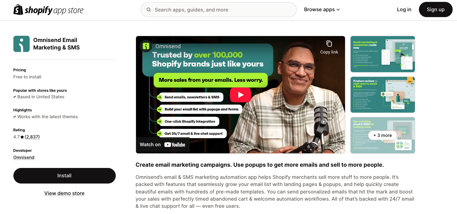 Omnisend on Shopify App Store
