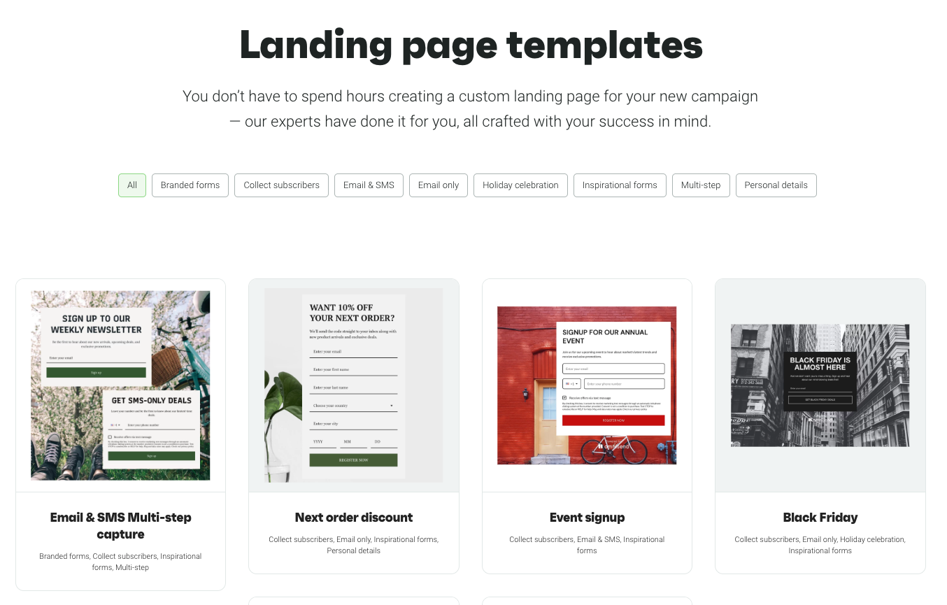 Omnisend landing page templates