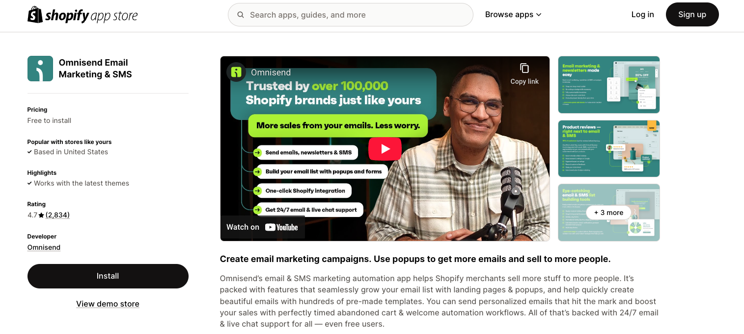 Omnisend on Shopify app store