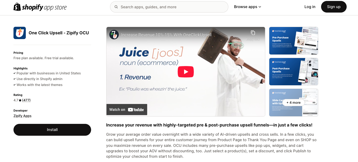 One Click Upsell app on Shopify