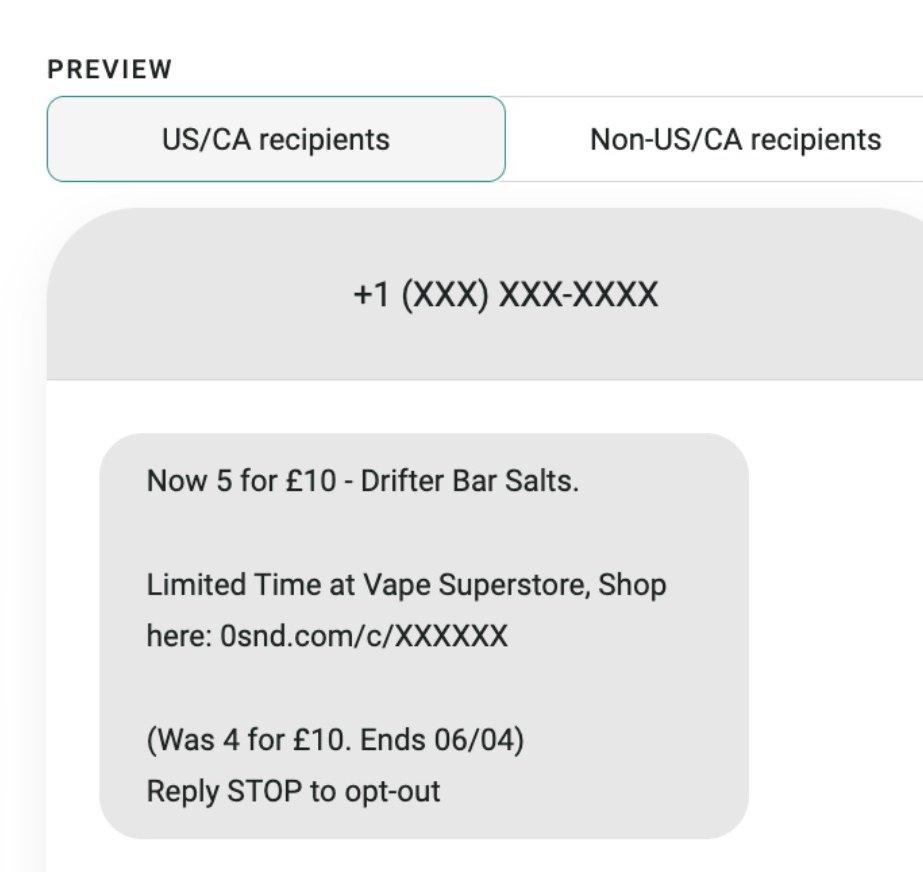 Opt-out option in Vape Superstore SMS message