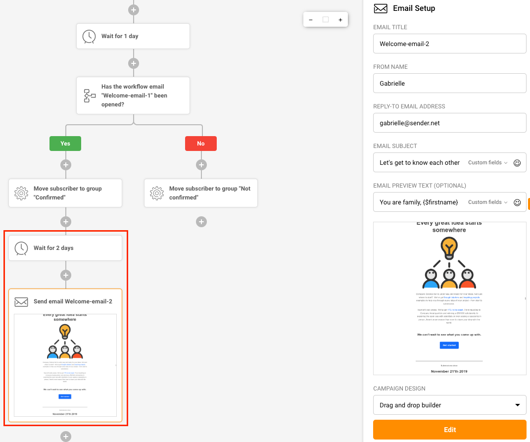 Sender automation workflow example