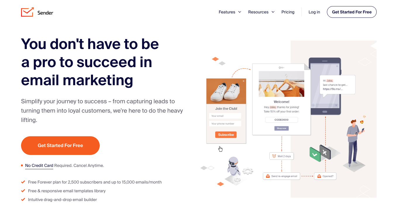 Best Mailchimp alternatives: Sender homepage