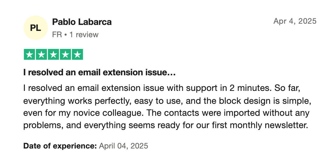 Sender review on Trustpilot
