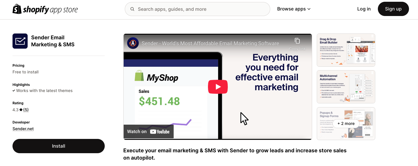 Best email marketing for Shopify: Sender