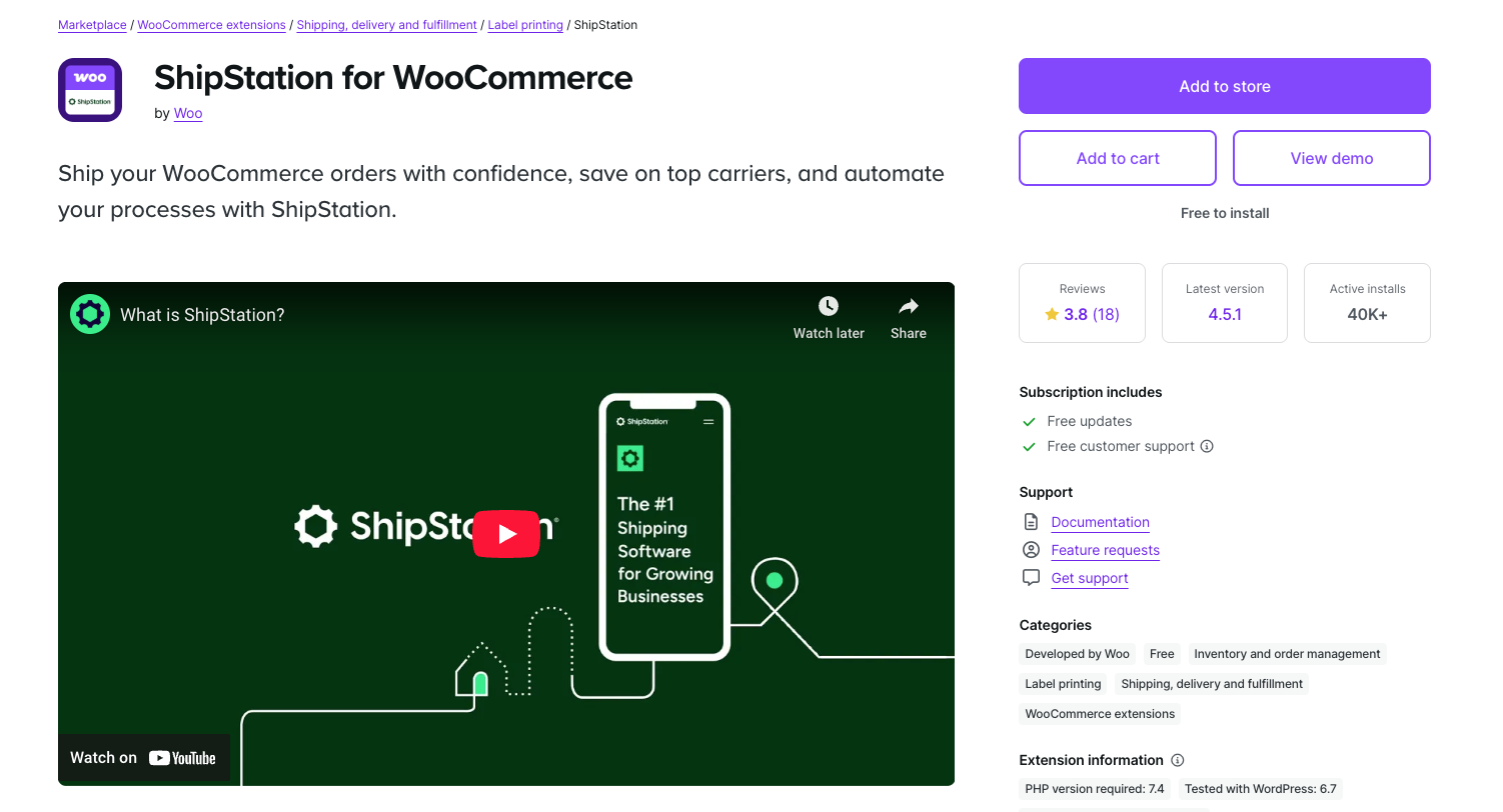 Shipstation for WooCommerce page