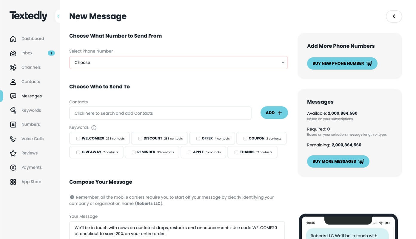 Best SMS marketing service: Textedly