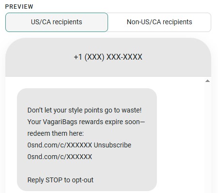 Loyalty program notification SMS example