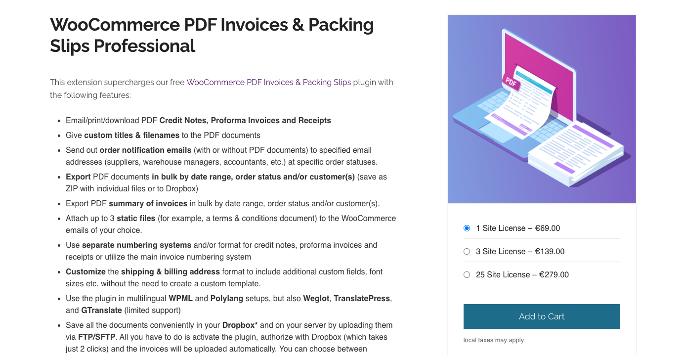 WooCommerce PDF Invoices & Packing Slips Professional page