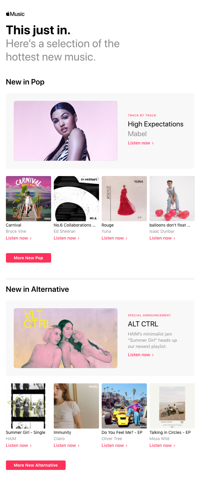 Apple Music reactivation email example