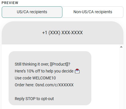 Automated drip campaign SMS example