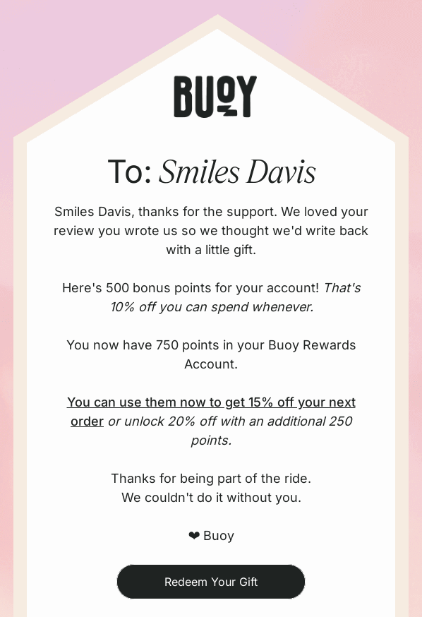 Buoy rewards program email example