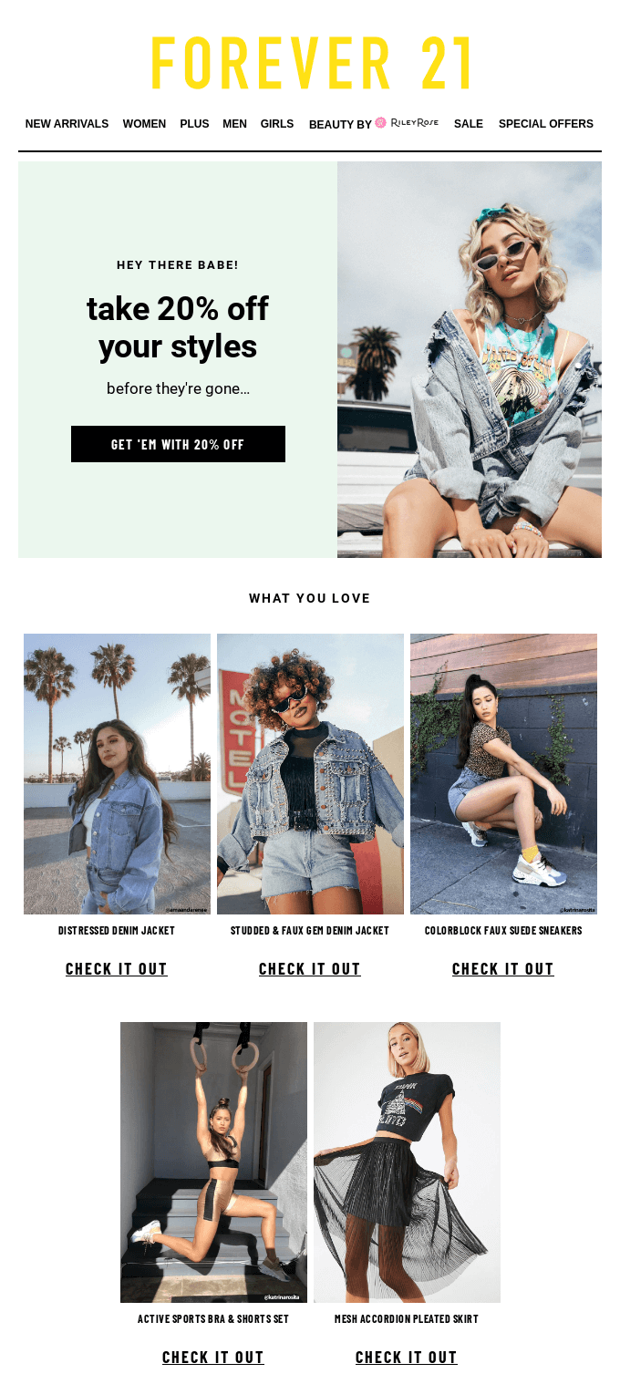 Forever 21 product recommendation email example