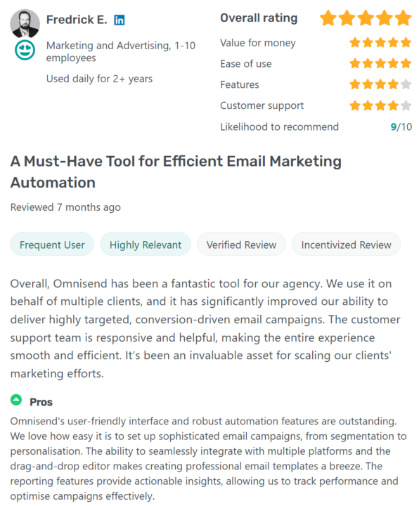 GetApp user praises Omnisend