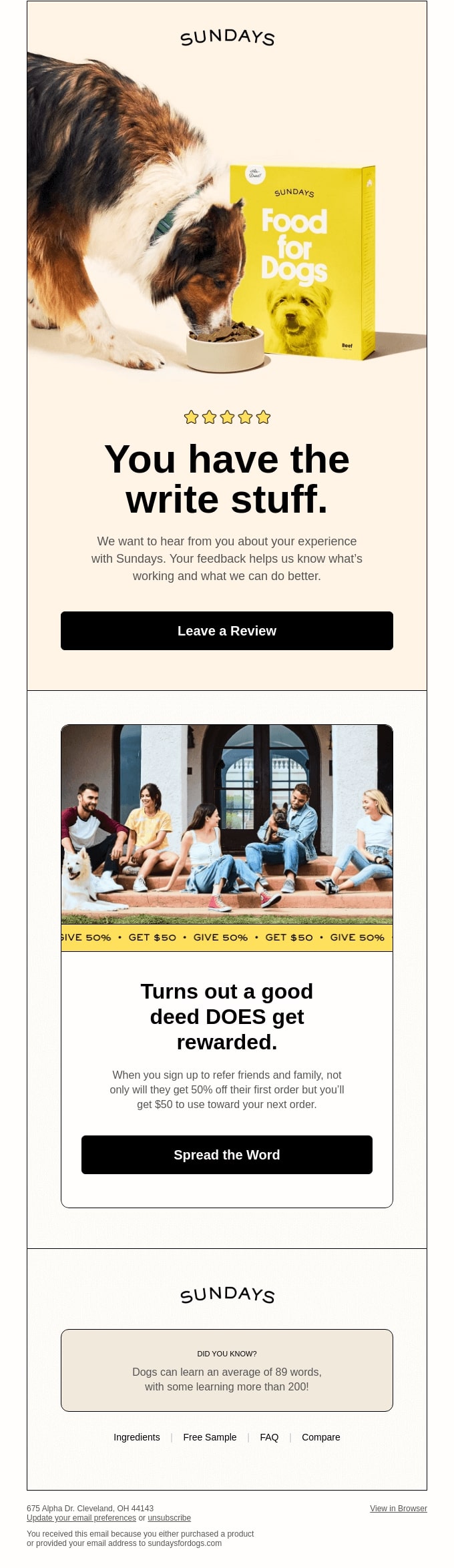 Post-purchase emails: Review request email example