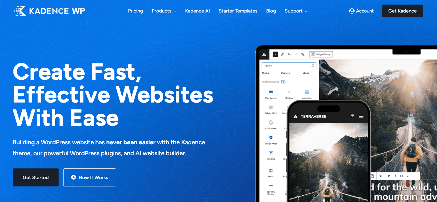 Kadence WP homepage