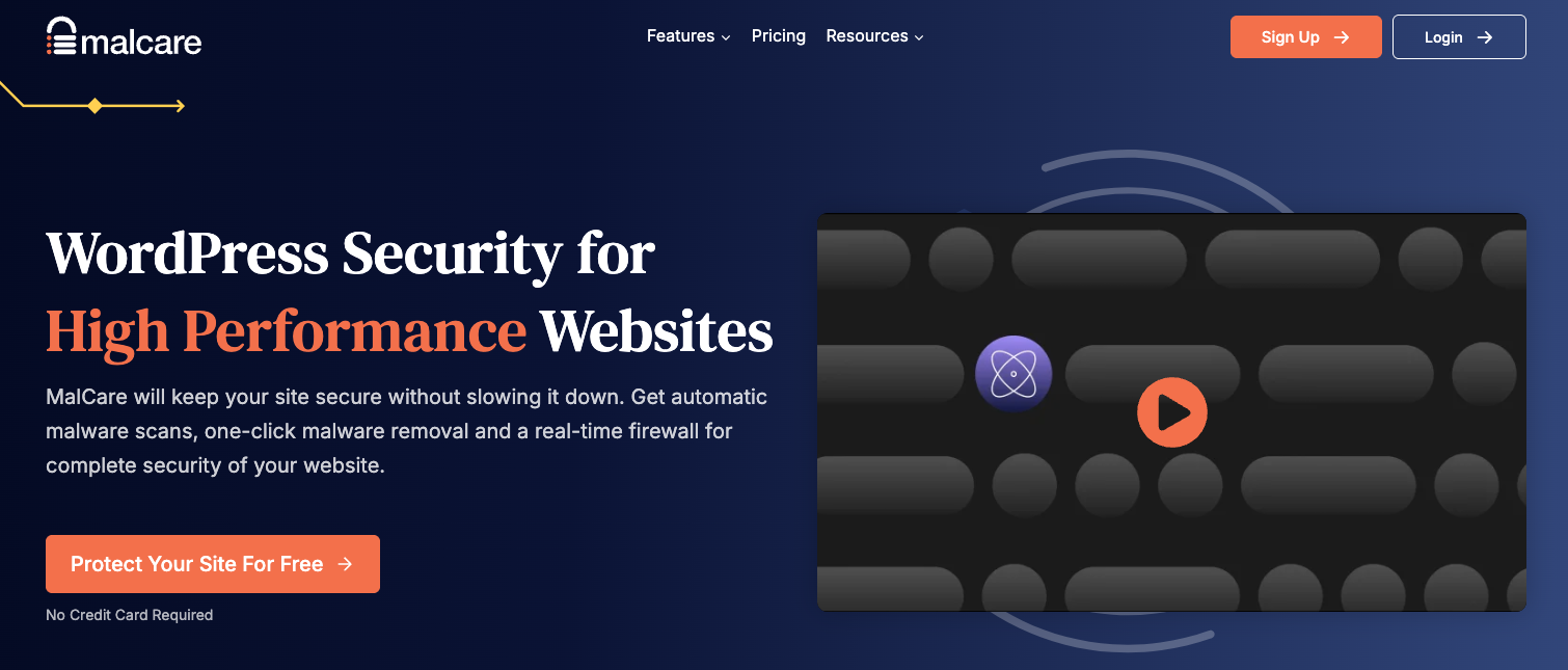 Malcare security homepage