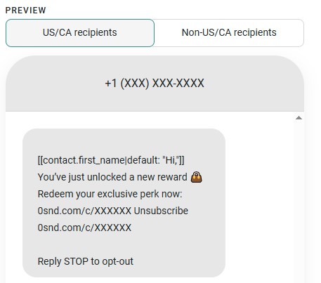 Personalized SMS example