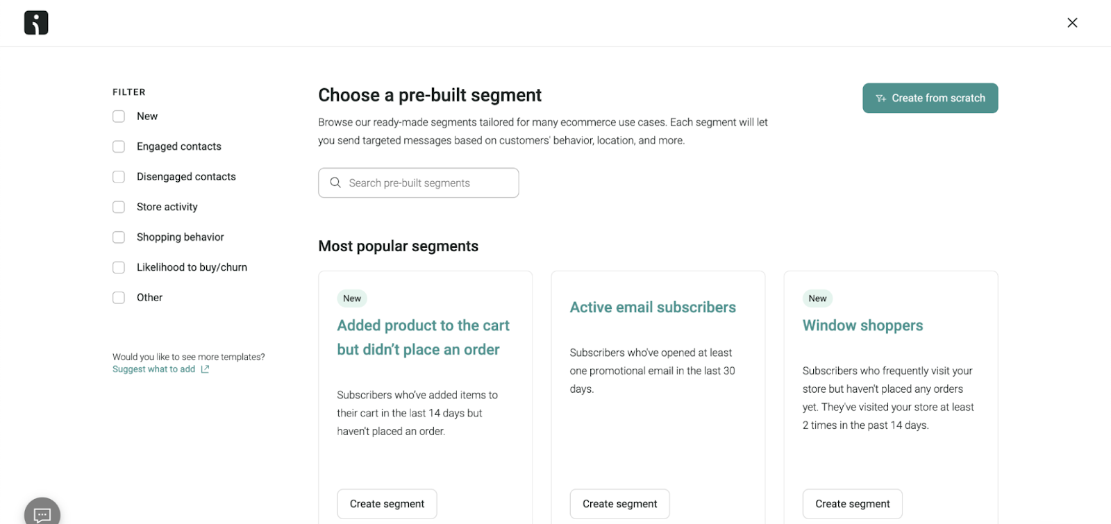 Omnisend pre-built segments for behavioral segments
