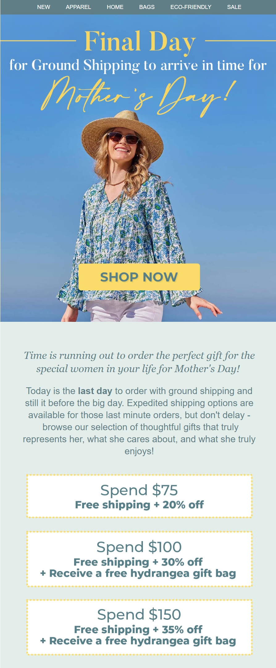 Mother's Day subject line with free shipping