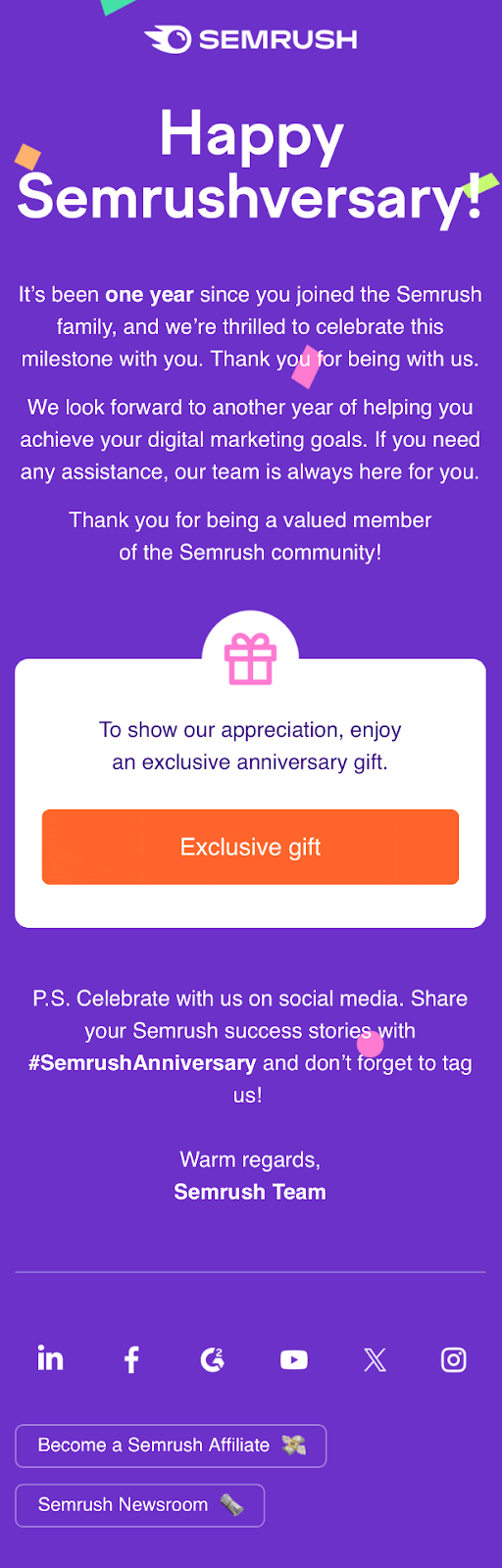 Email segmentation example from Semrush