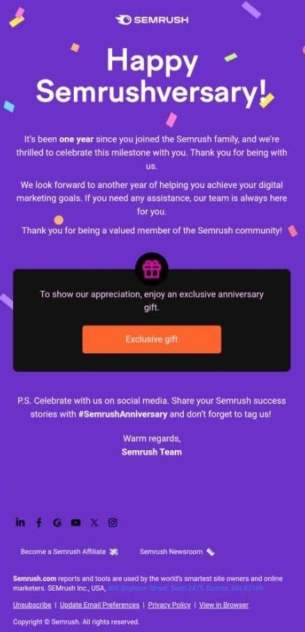 Email segmentation example from Semrush