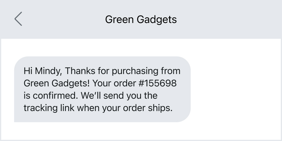 Green Gadgets sends a shipment tracking message