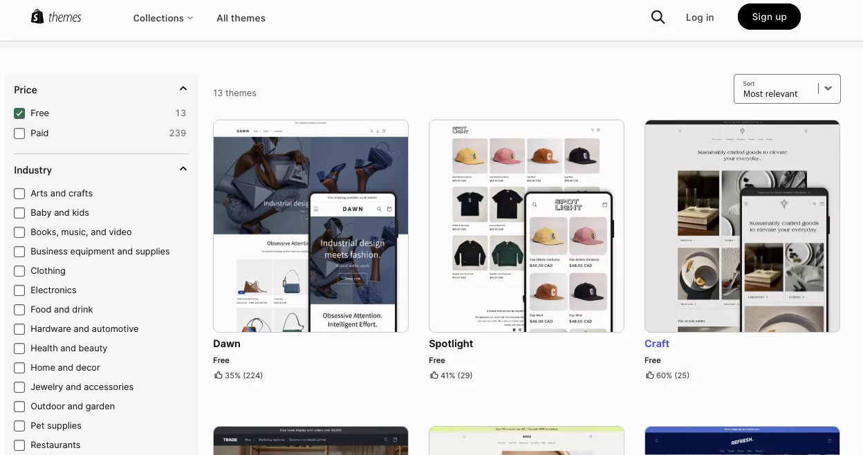 Shopify free themes page