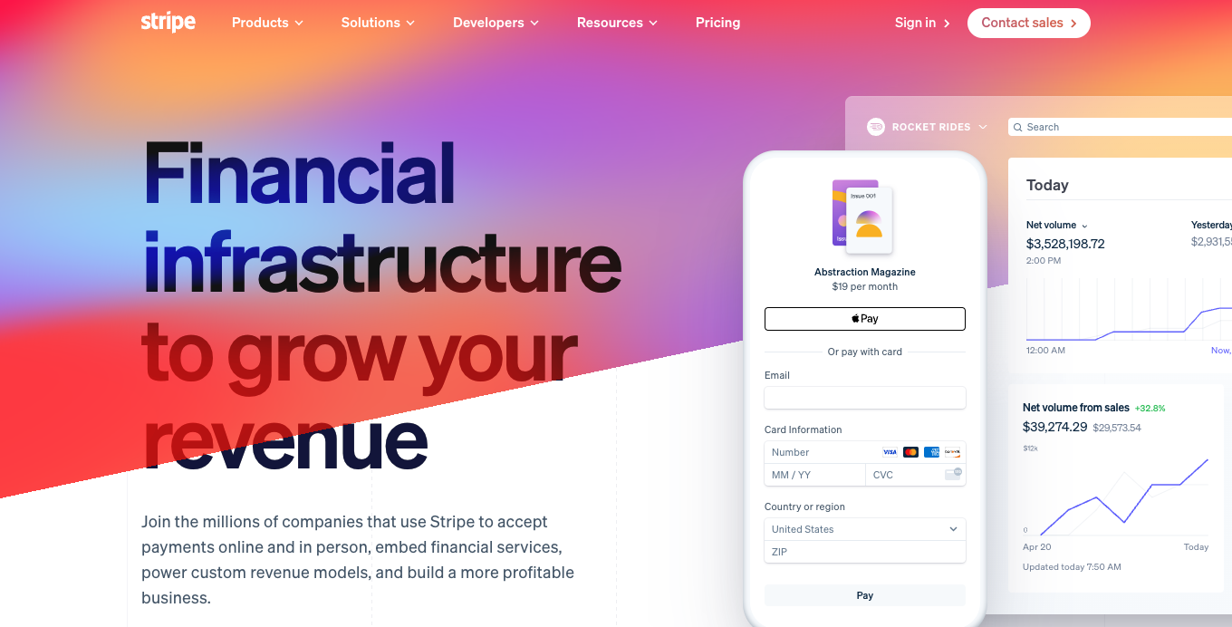 Stripe homepage