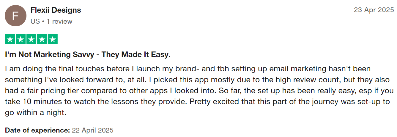 TrustPilot user shares how Omnisend simplified its pre-launch prep