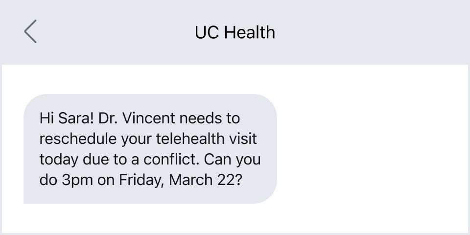 SMS example for rescheduling an appointment