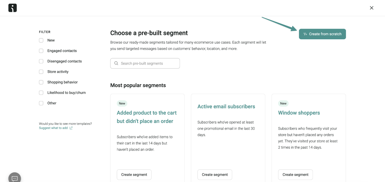 segment creation example on Omnisend