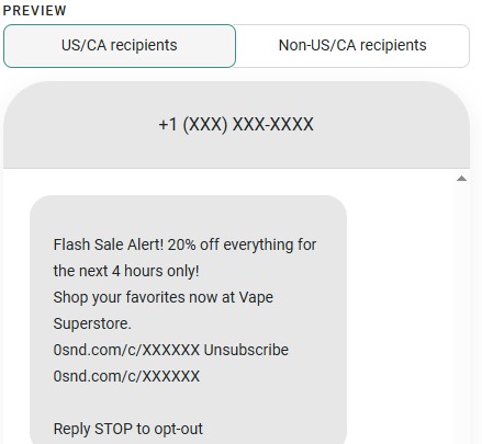Flash sale SMS example