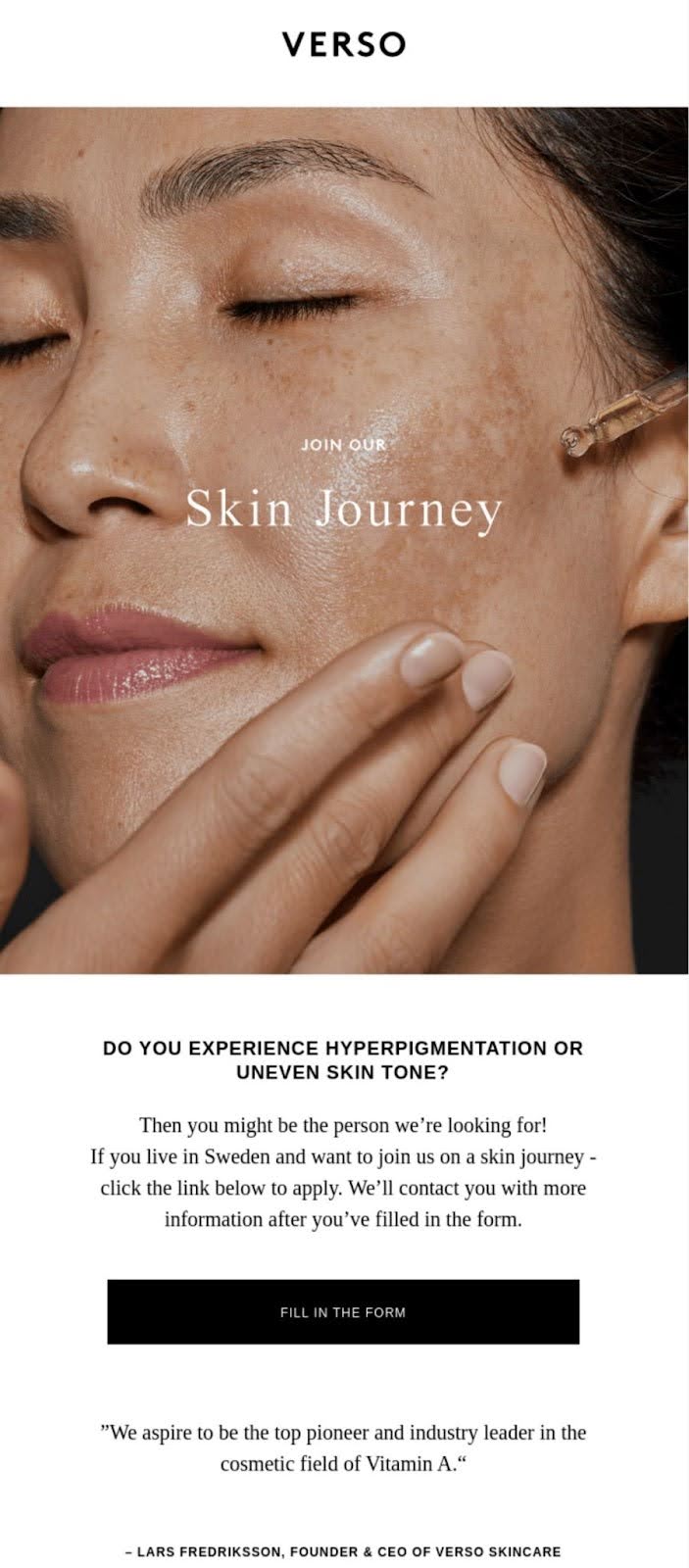 Email segmentation example from Verso