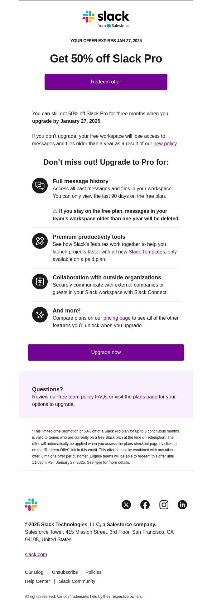 Subscription upgrade email example