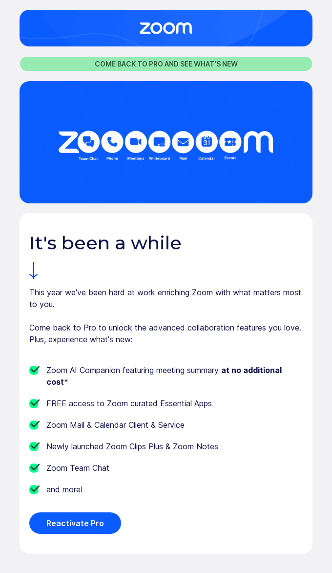 Zoom reactivation email example