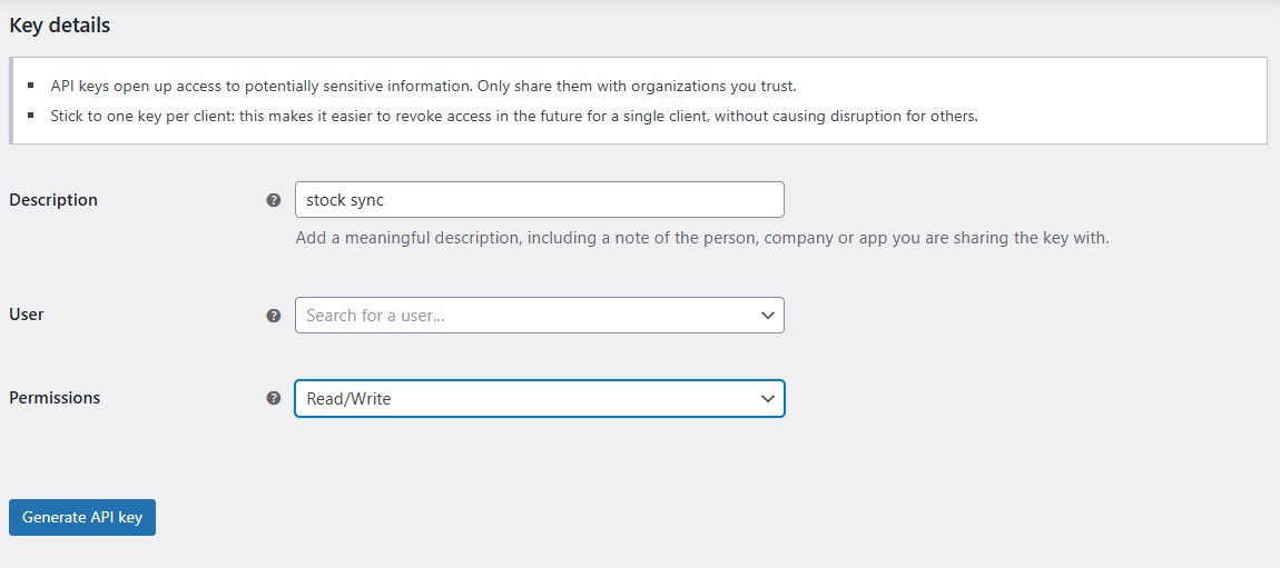 Editing API key details
